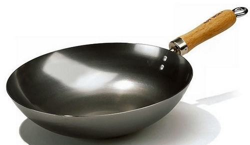 metal wok pan with wooden handle 40 cm